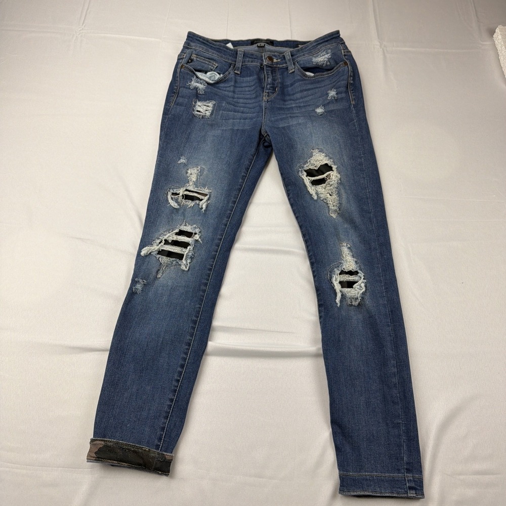 Judy Blue Jeans Womens 9/29 Skinny Fit Blue Distressed Stretch‎ JB82109MD